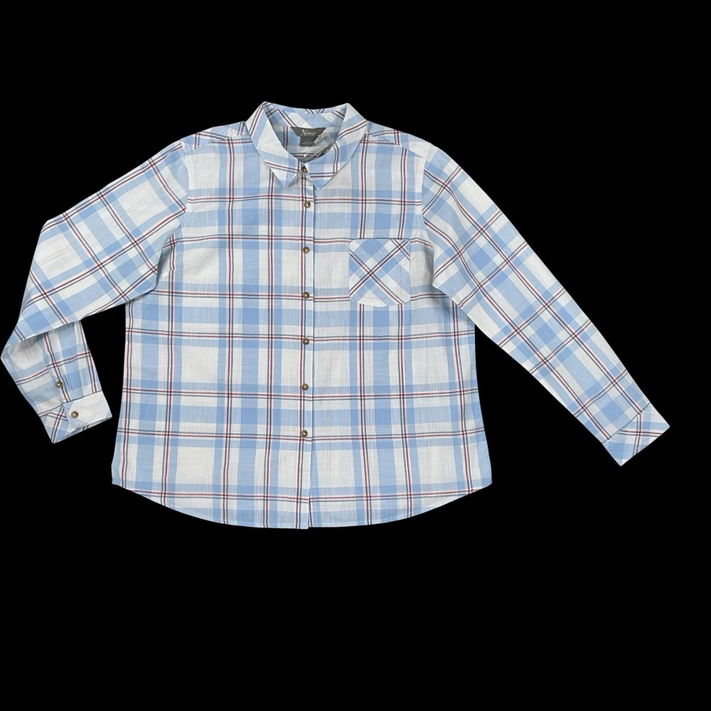 Natural Reflections‎ Top Women XL Blue Plaid Long Sleeve Button Down Shirt NWT